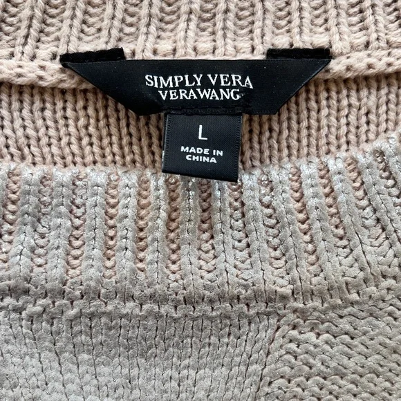 Simply Vera Vera Wang Metallic Silver Women's Cable Knit Pullover Tan Sweater L - Picture 9 of 10